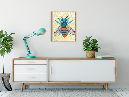 Kaleidoscope Bee  - Art Print - Honeycomb Background