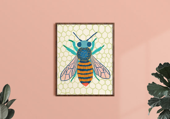 Kaleidoscope Bee  - Art Print - Honeycomb Background