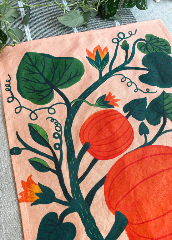 Pumpkin Garden Tea Towel - Pink